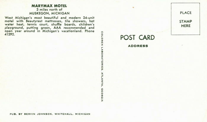 Marymax Motel - Vintage Postcard